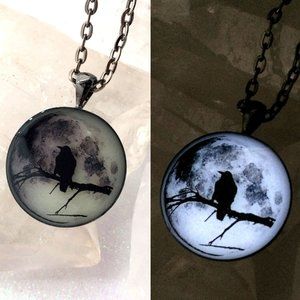 Raven Full Moon Glow in the dark necklace